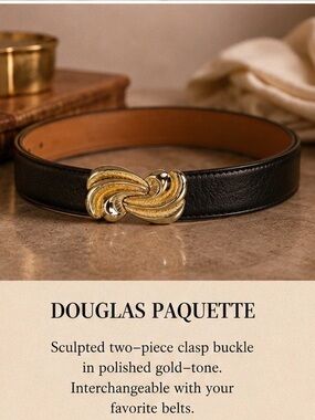Douglas Paquette Belt Buckle Gold Tone Swirl Bow 2-Piece 1980s Vintage Signed